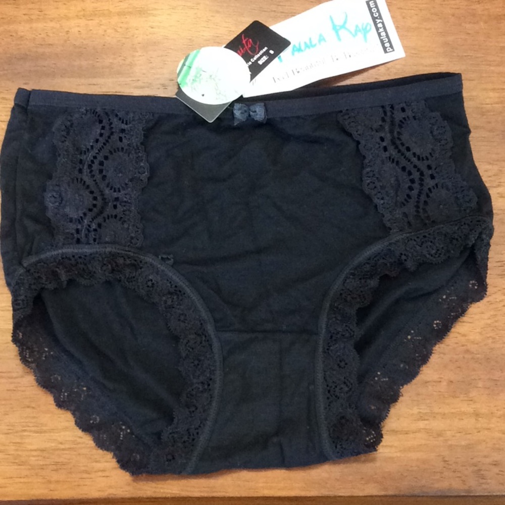 Black lace detail cotton panties
